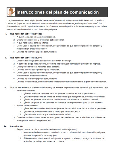 Click here to open Communication Plan Instructions and Template PDF in Spanish.