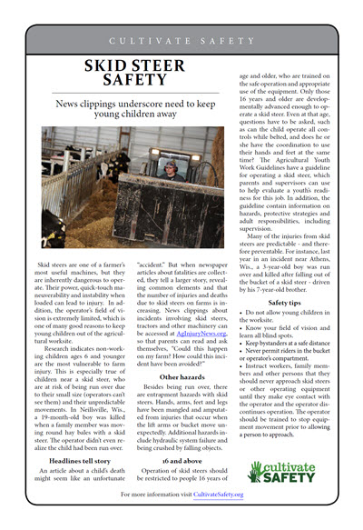 Click here to open the Skid Steer Safety prevention brief pdf in English.