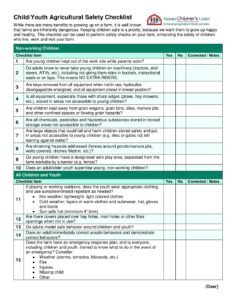 Child/Youth Agricultural Safety Checklist