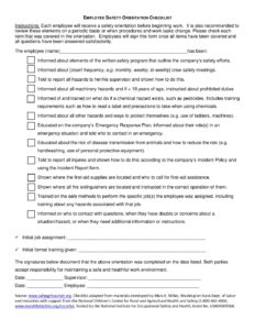 Employee Safety Orientation Checklist