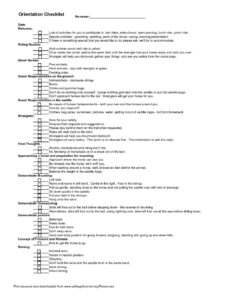 Riding Orientation Checklist